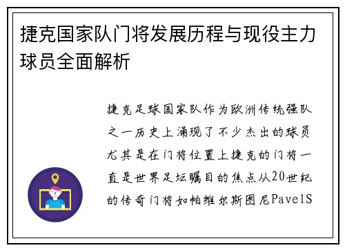 捷克国家队门将发展历程与现役主力球员全面解析 捷克国家队门将发展历程与现役主力球员全面解析
