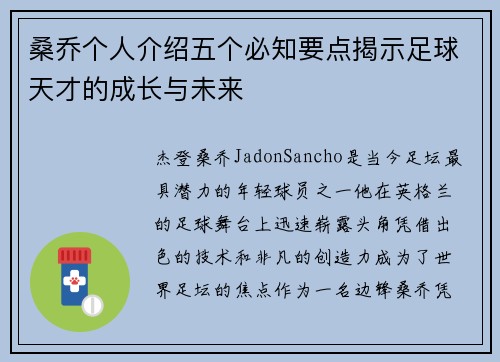 桑乔个人介绍五个必知要点揭示足球天才的成长与未来 桑乔个人介绍五个必知要点揭示足球天才的成长与未来